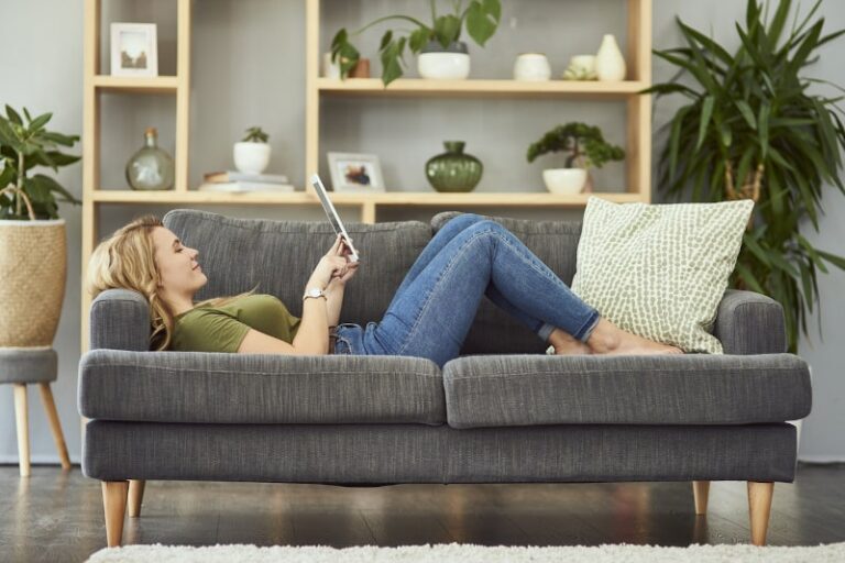 woman relaxing on couch