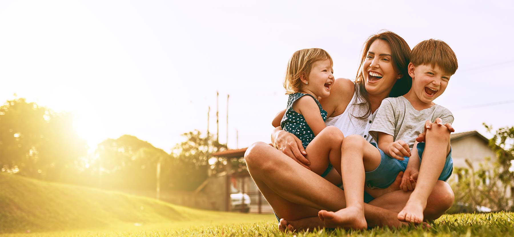 Mother and kids enjoying the summer